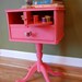 Vintage Adorable Sewing Craft Cabinet Storage / Side Table with Pedestal Foot in Pink