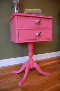 Vintage Adorable Sewing Craft Cabinet Storage / Side Table with Pedestal Foot in Pink