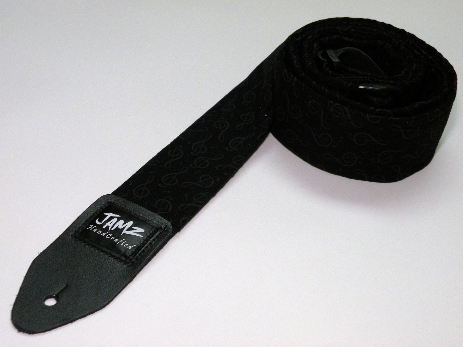 Black Handmade Guitar Strap - GETTIN' IN TREBLE - Treble Clef