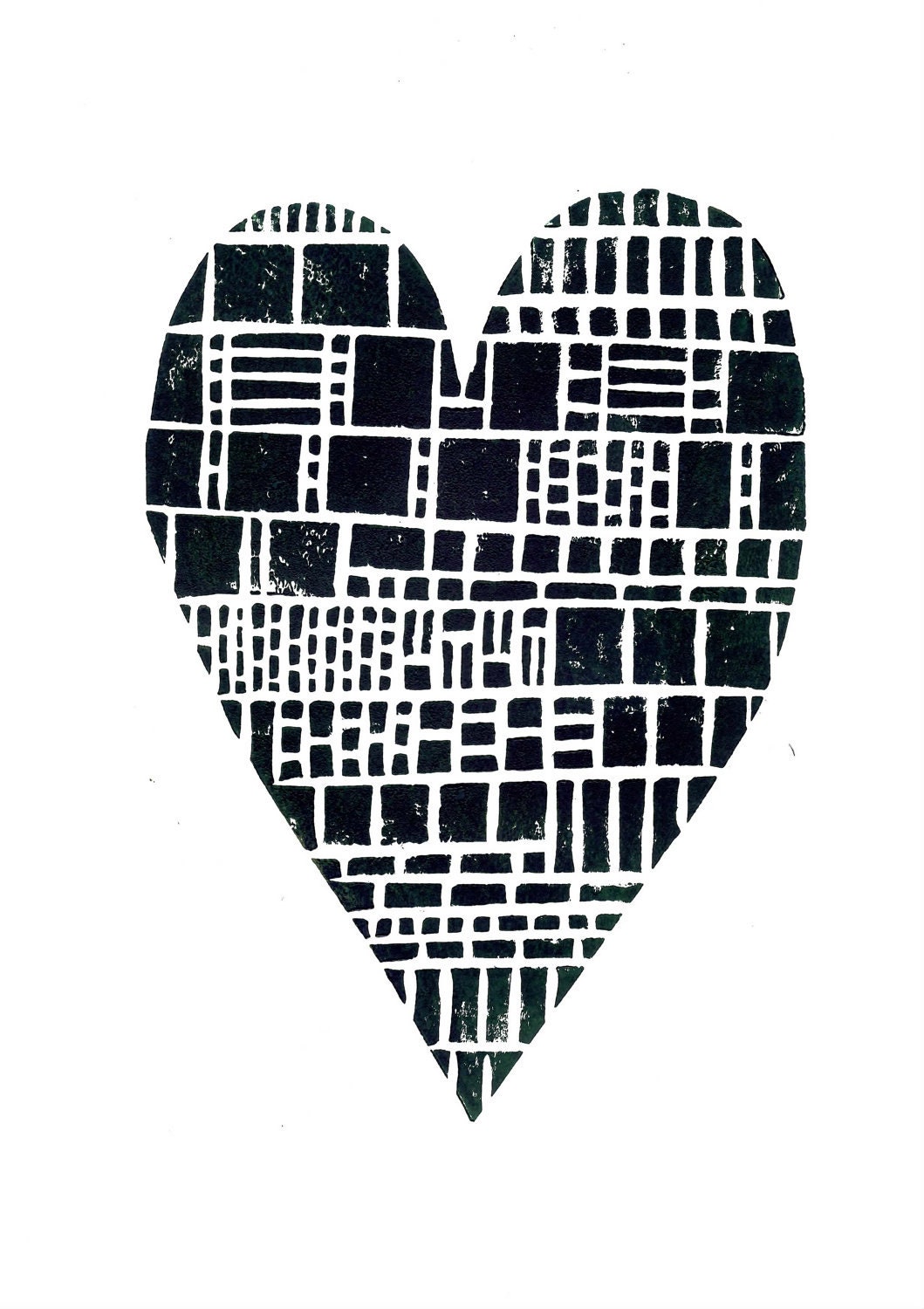 Industrial Home Decor Lino Print - Streets of the Heart -  Linoleum Art Print black