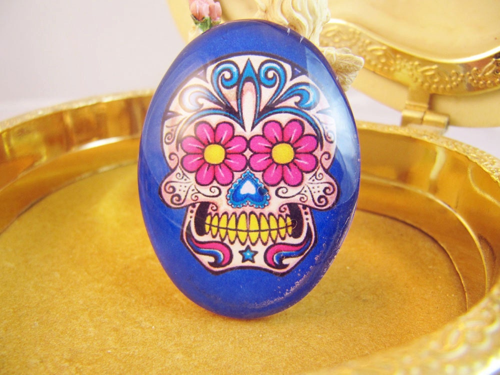 D19 Glass Art Cabochon Sugar Skull