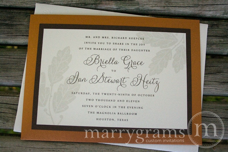Fall Wedding Pocketfold Invitation Autumn Leaf Pocket Card Invitation Suite - Brown, Orange - Tree, Nature Outdoors (Deposit Listing) SS01