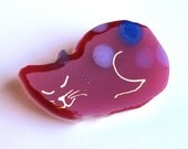 Pink cat fused glass brooch, glass pin, fused glass jewelry, lavender, blue, gold paint