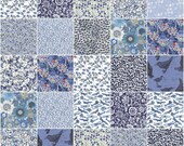 36 Liberty print blue charm squares, 5" patchwork squares in navy, sky and royal blue