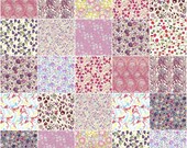 36 Liberty print pink and purple charm squares, 5" patchwork squares in pink, purple and lilac