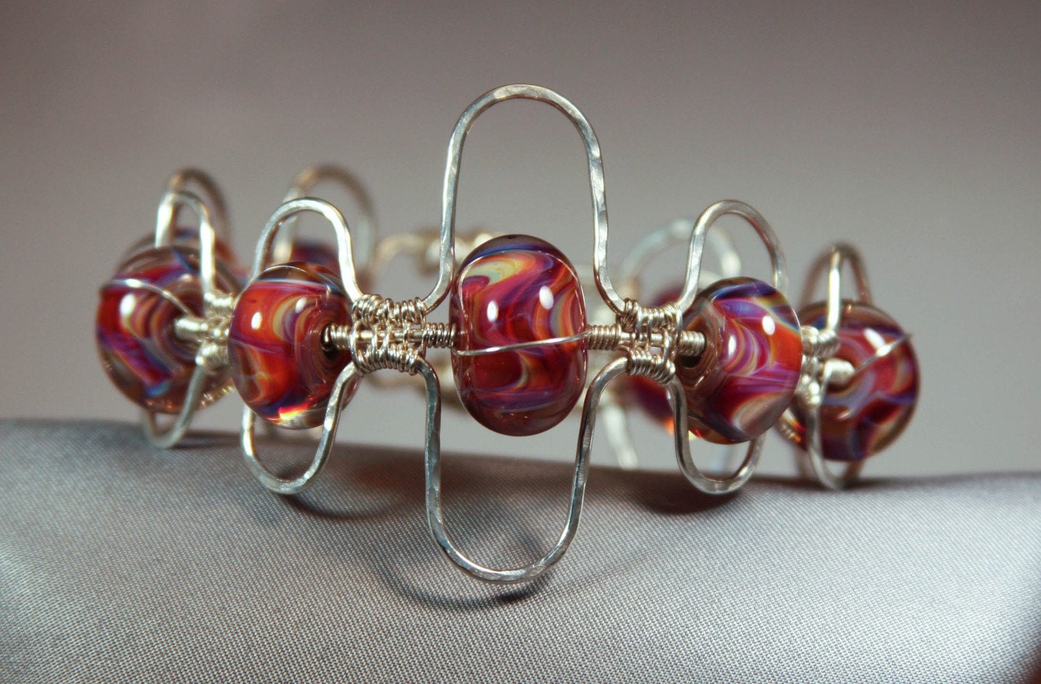 Bracelet: Lampworked Glass Bead and Sterling Silver Wire