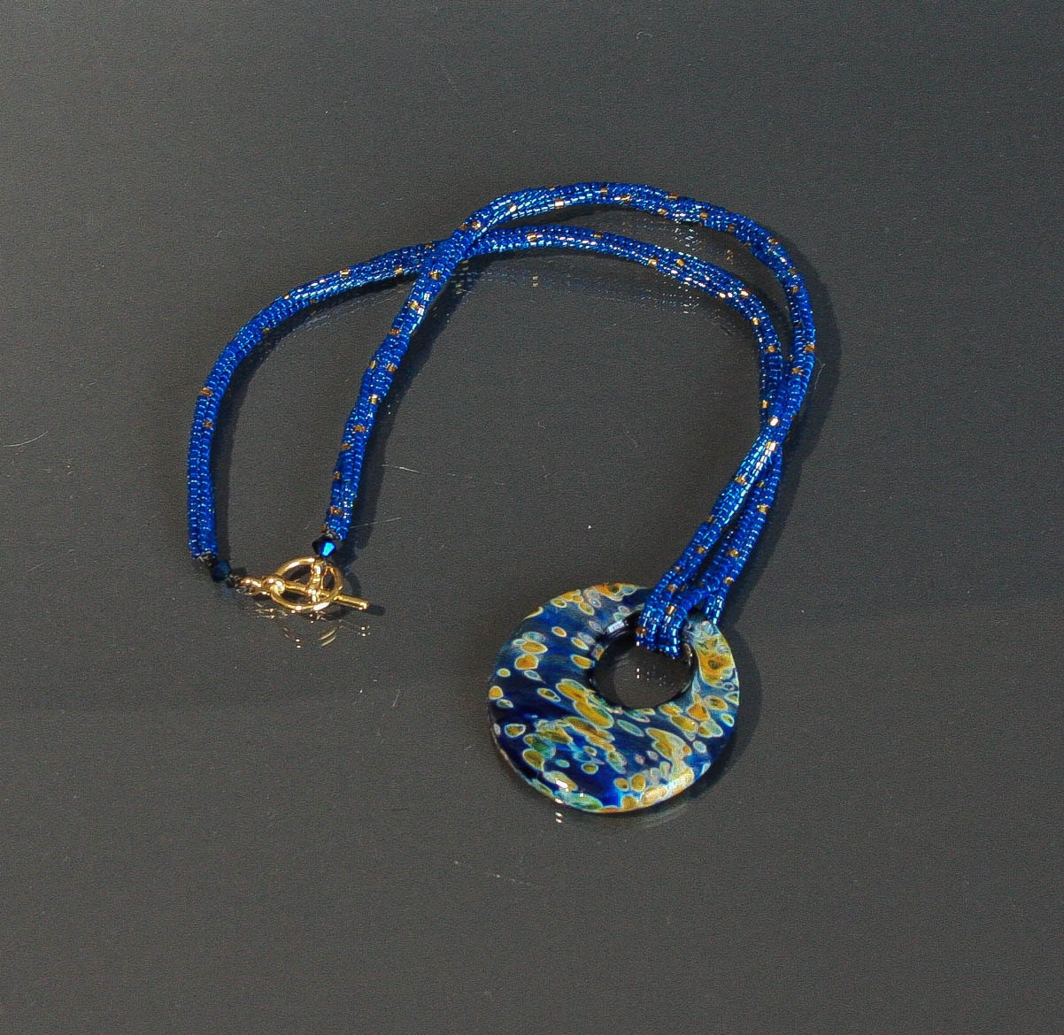 Necklace Blue Glass Disc