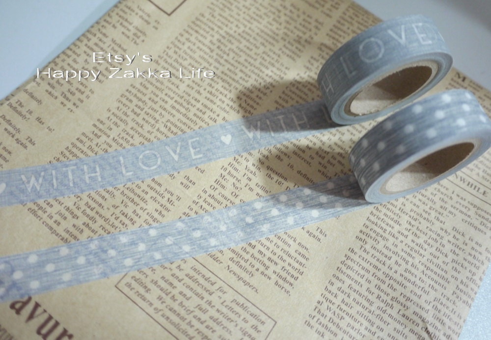 Japanese Washi Masking Tape - Sketch - Grey - WITH LOVE - 11 Yards