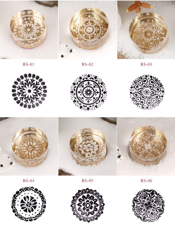 Crystal Square Stamp Set - Round Deco Pattern Series - 6 Pcs & 2 Ink Pads