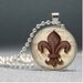 Cream and Brown French Fleur De Lis, Photo Pendant, Glass Dome Pendant, Altered Art Pendant Necklace - no. 050-24