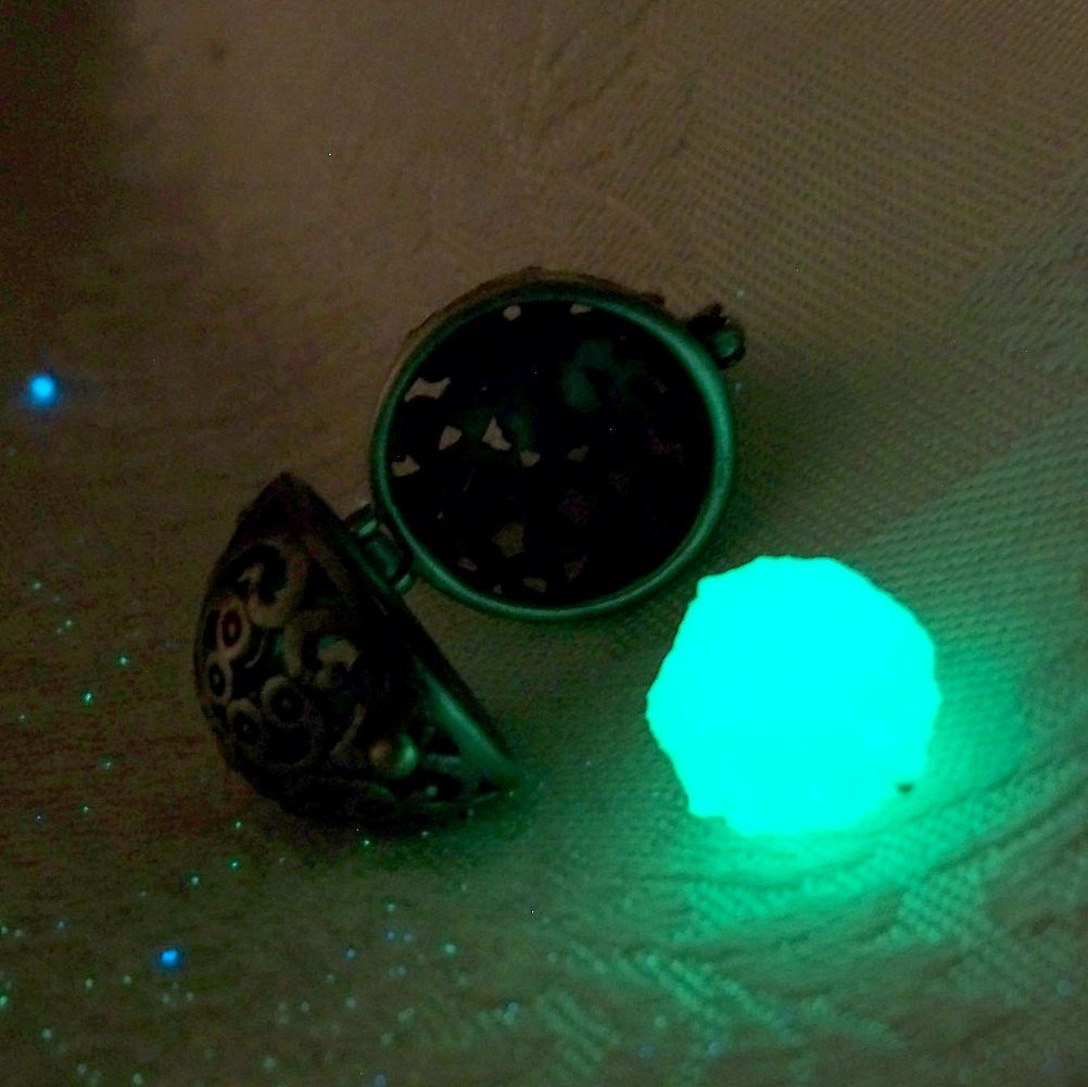 Kaged Kryptonite - Neon Green - Mysterious Glowing Sphere in Antique- Silver Plated Cage