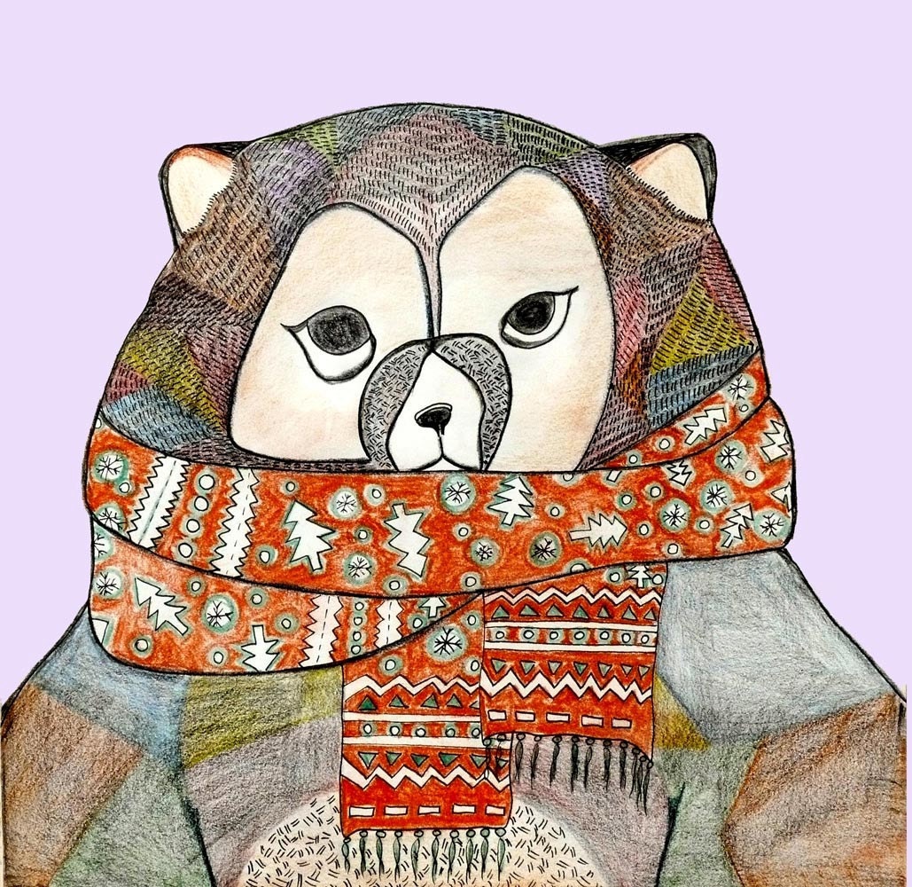 Art print - bear with red scarf illustration, poster 8x10 by O2Optimist