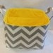 LG Diaper Caddy 10"x10"x7" Fabric Bin, Fabric Storage bin, Fabric Organizer Chevron Zig Zag Grey/White Yellow Lining