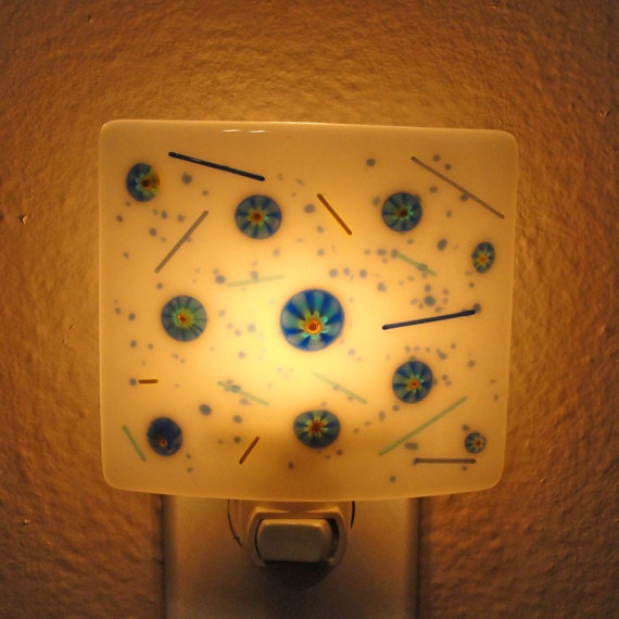 Fused Glass Night Light - Lighting Millefiori Blue White Housewares Lighting