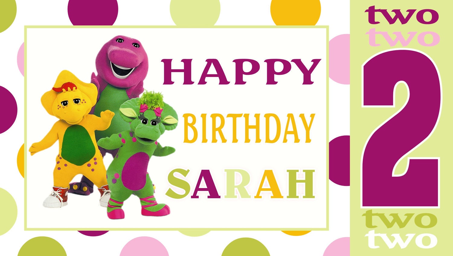 Barney & Friends -Polka dot- Personalized Custom Birthday Banner with a "free" printable DIY Thank You Note