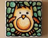 Original, Hand-painted Green Owl, 8 x 8 inch on canvas for a Child / Baby Nursery (not a print)