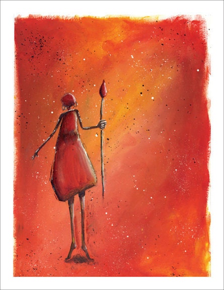Abstract Female Warrior, African, Strong, Proud -  8.5 x 11 inch Signed Art Print by Kathy Lycka