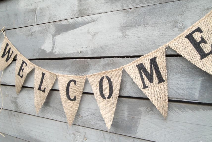 Welcome burlap banner