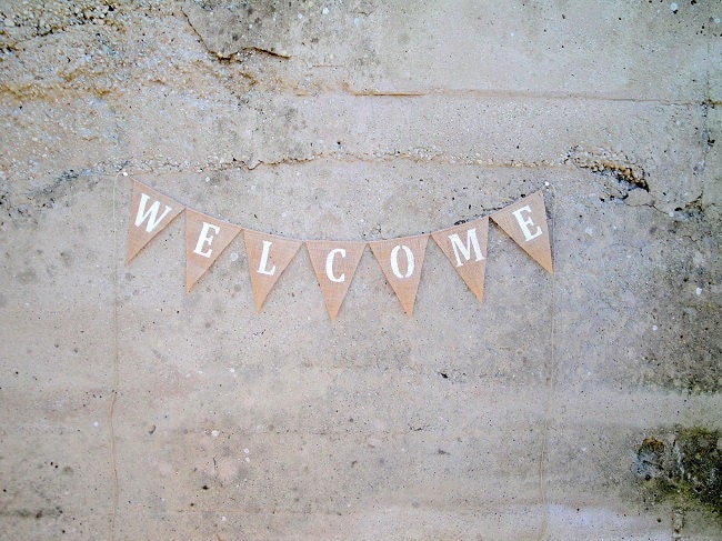 Welcome burlap bunting banner