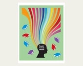 Books and reading art print poster Feed Your Head 11 x 14 in bright colors