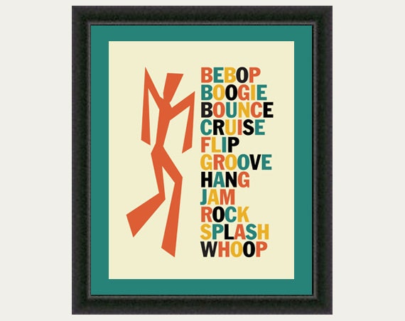 Fun words retro art print Bebop Boogie