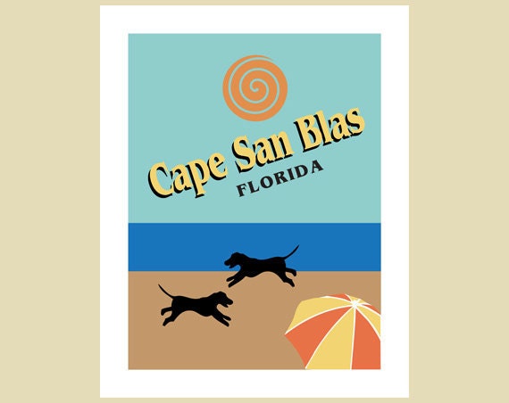 Cape San Blas Florida beach poster with vintage beach style