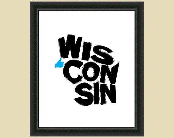 I Like Wisconsin State Typographical Map Art