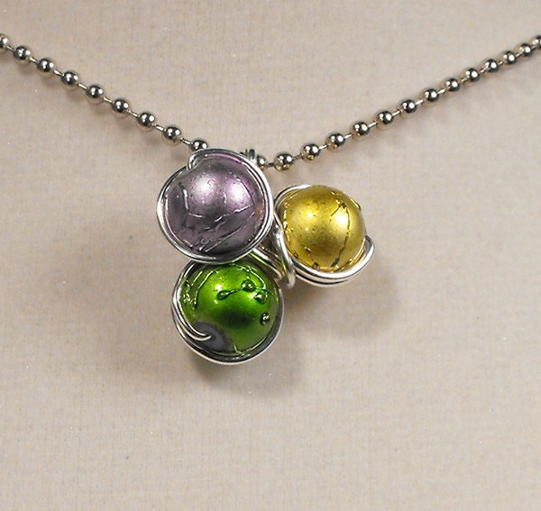 wire wrap bead pendant non tarnish silver on steel bead chain