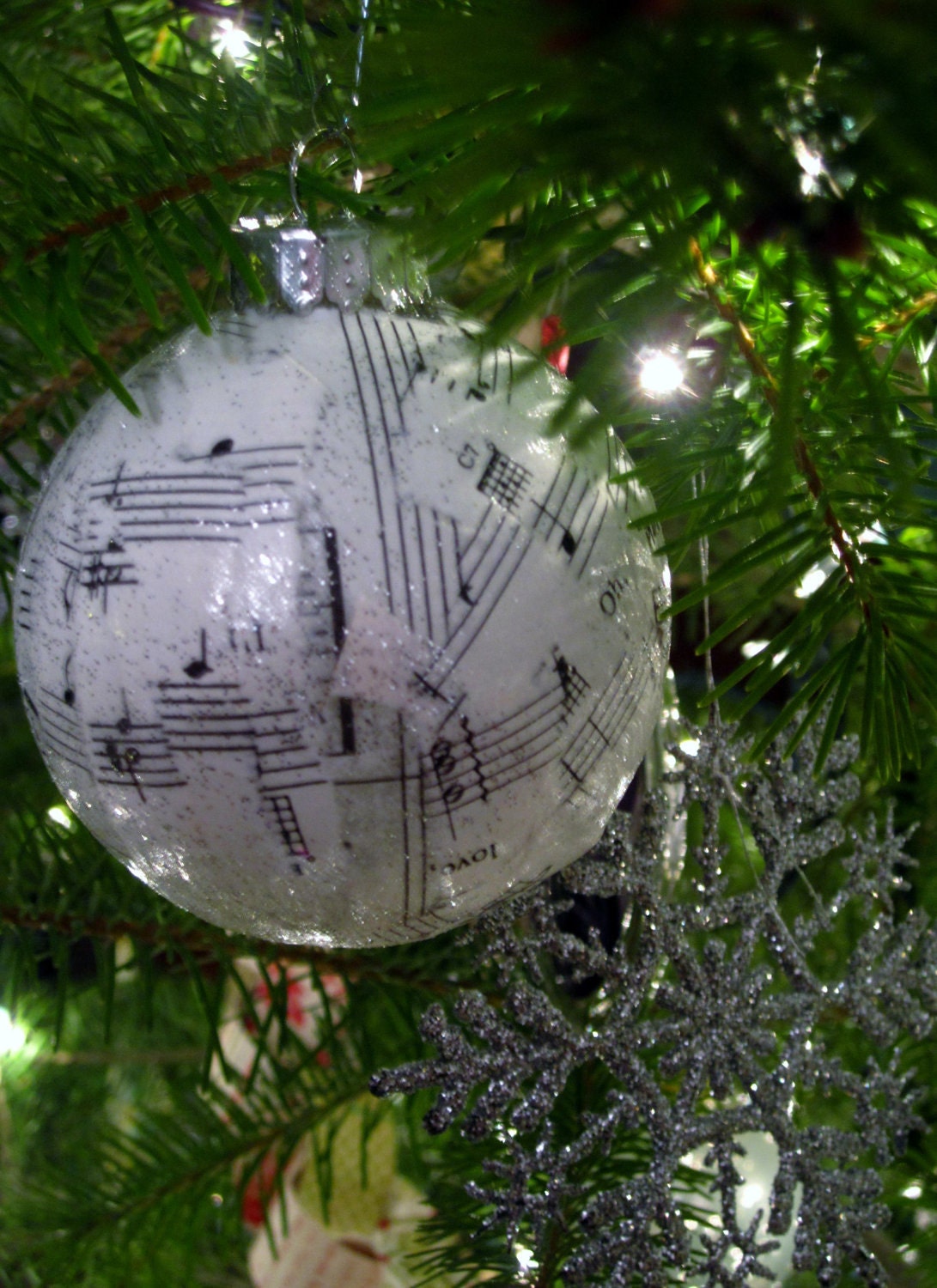 Christmas Ornament - Glass - vintage Christmas sheet music