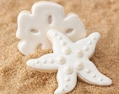 Ivory White Starfish Beach Wedding Cookie Favors // 1 doz. // Wedding Favors // Bridal Shower Favors // Star Fish Birthday Party Favors