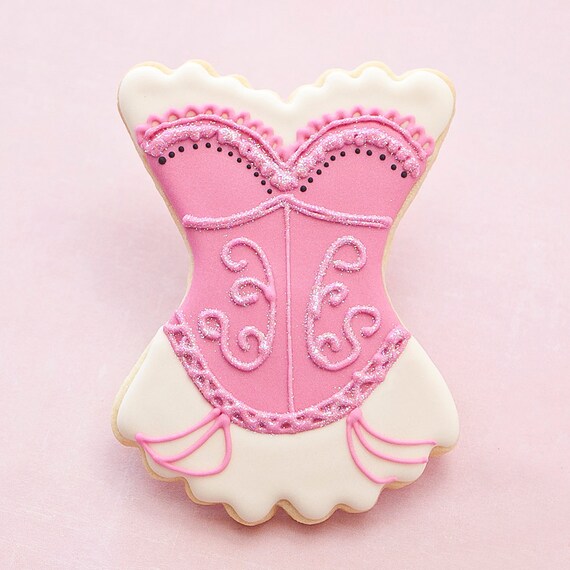 Pink Glitter Burlesque Lingerie Bachelorette Cookie Favors - Corset Wedding Party Favors // 1 doz. // Bridesmaid gift Wedding Shower Cabaret