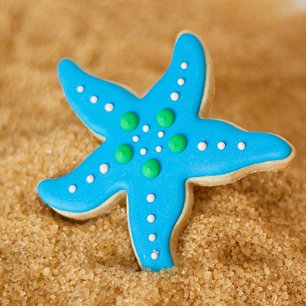 Turquoise Starfish Beach Theme Wedding Cookie Favors Aqua // 1 doz. // Star Fish Party Birthday Wedding Shower Boy Girl