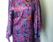 Vintage Graphic Silk Dress / Plus Size XL