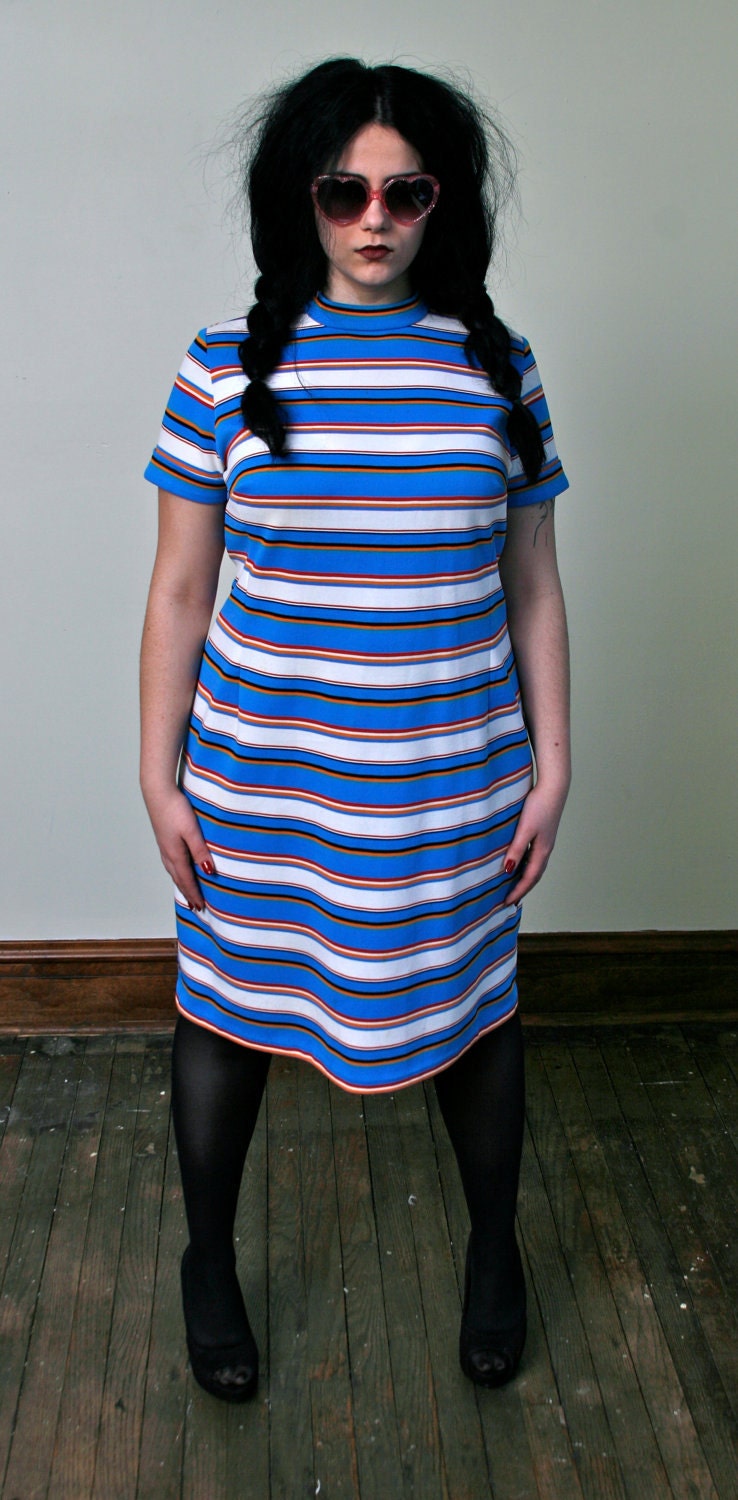 Striped Blue & Orange Dress / Size L - XL