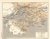 Piraeus  Vintage City Map  Greece 1953 Street Map