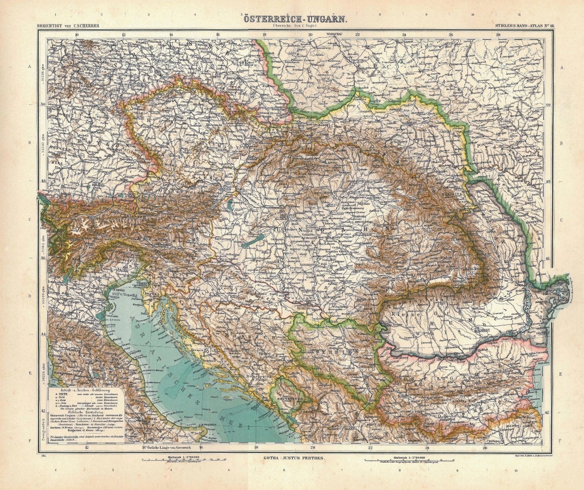1912  Austro-Hungarian Empire Map Vintage Print Stieler
