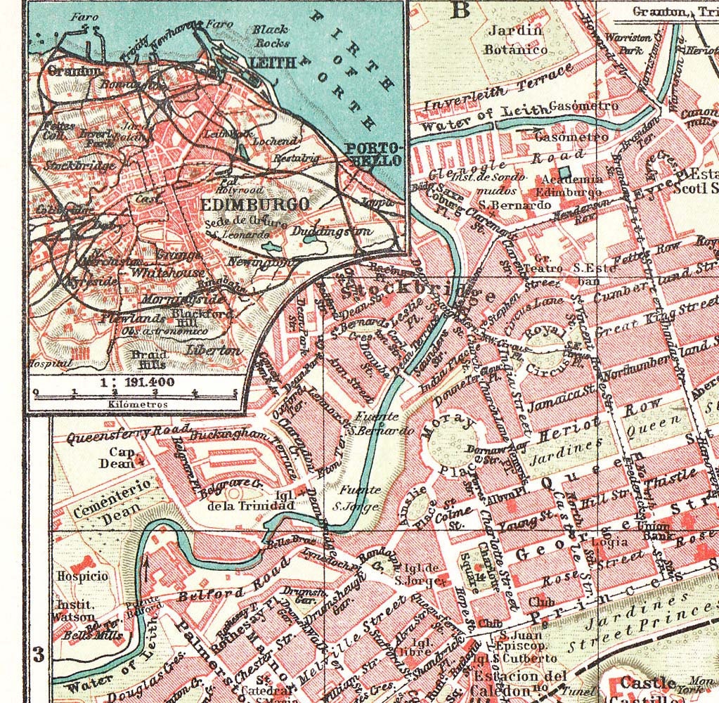 Vintage City Plan Edinburgh Scotland 1920s Map