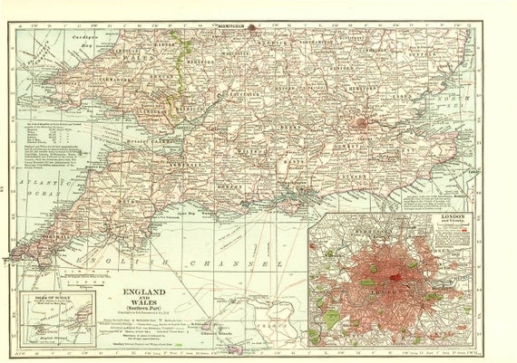 Vintage Map England and Wales South 1930s  Large to Frame