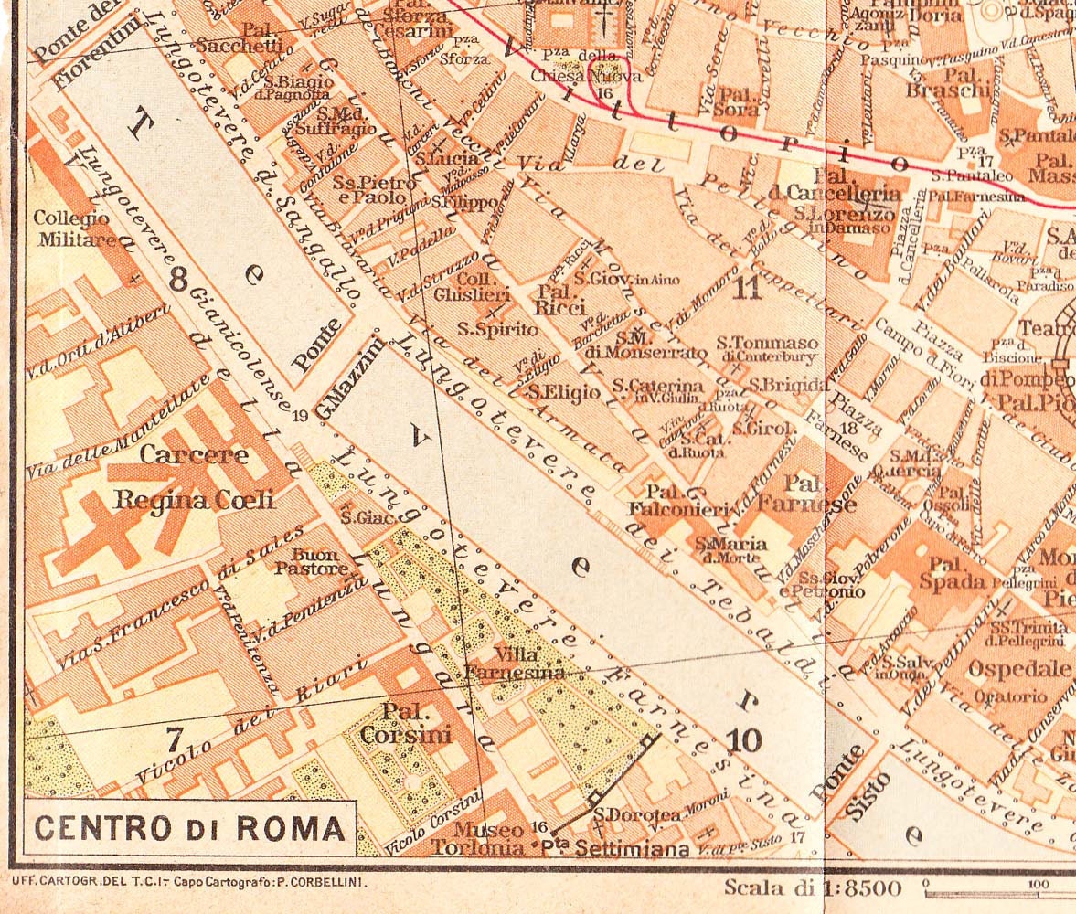 Rome City Centre  Plan 1925 Vintage