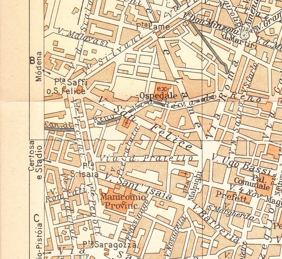 1949 City Plan Bologna, Italy, Street Map