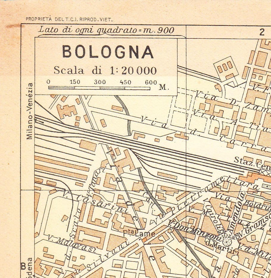 1949 City Plan Bologna, Italy, Street Map