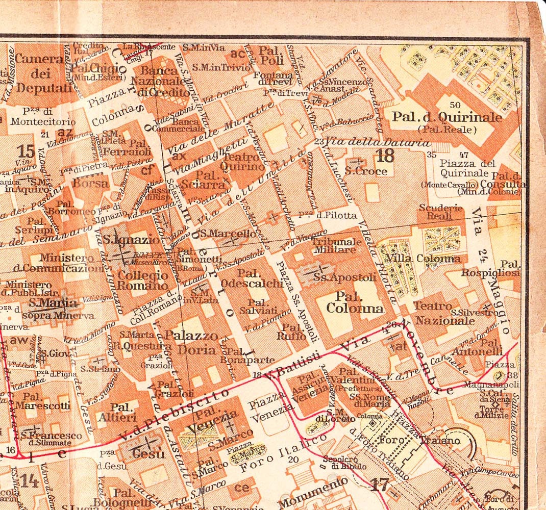 Rome City Centre  Plan 1925 Vintage