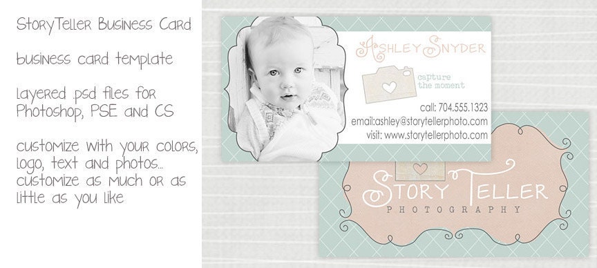 StoryTeller - Photo Business Card Template PSD Photoshop Blue Gray Pink