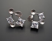 Beautiful leaf and square CZ  silver earrings.