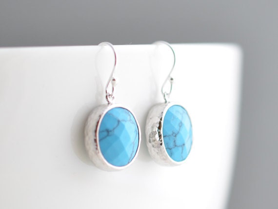 Simple turquoise dangle silver earrings - everyday, simple.