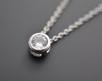 Mini Round CZ Pendant Silver Necklace.