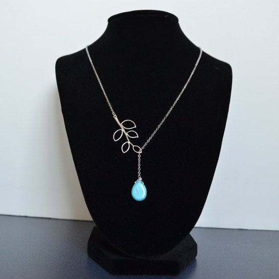 Turquoise teardrop and branch neckalce.