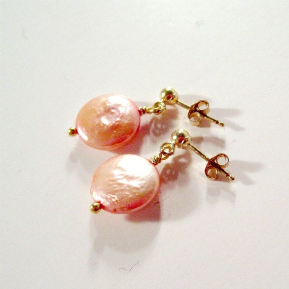 Children's Pearl Earrings Gold Jewelry Peach Pearl Pierced Earrings Unique Gift Ideas for Her Dainty