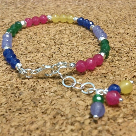 Children's Jade Bracelet Children's Sterling Silver Jewelry Unique Handcrafted Gemstone Jewellery Rainbow Blue Pink Green Yellow Purple