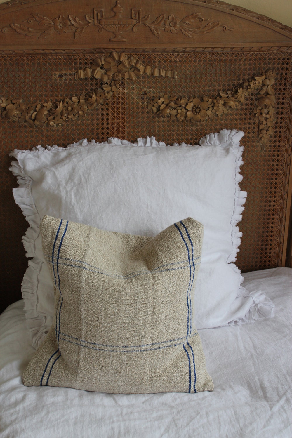 Linen Euro Sham with Raw Edged Mini Ruffle White